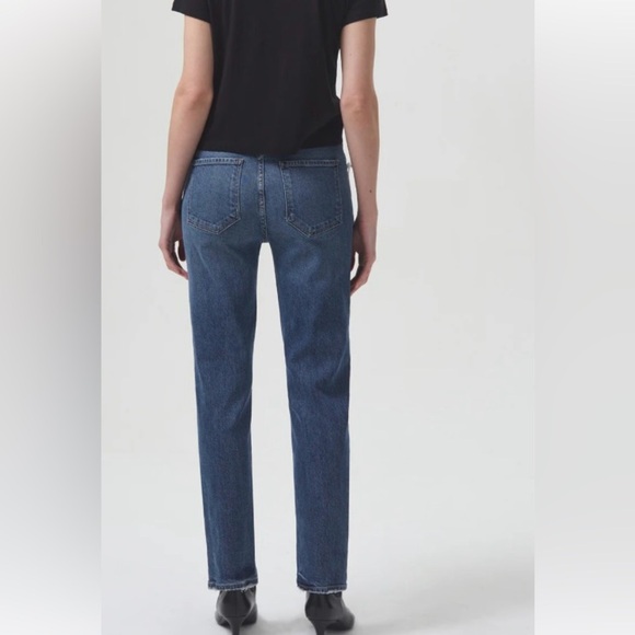 AGOLDE Riley Long High Rise Slim Straight Medium Blue Button Fly Women's Size 29 - Picture 2 of 12